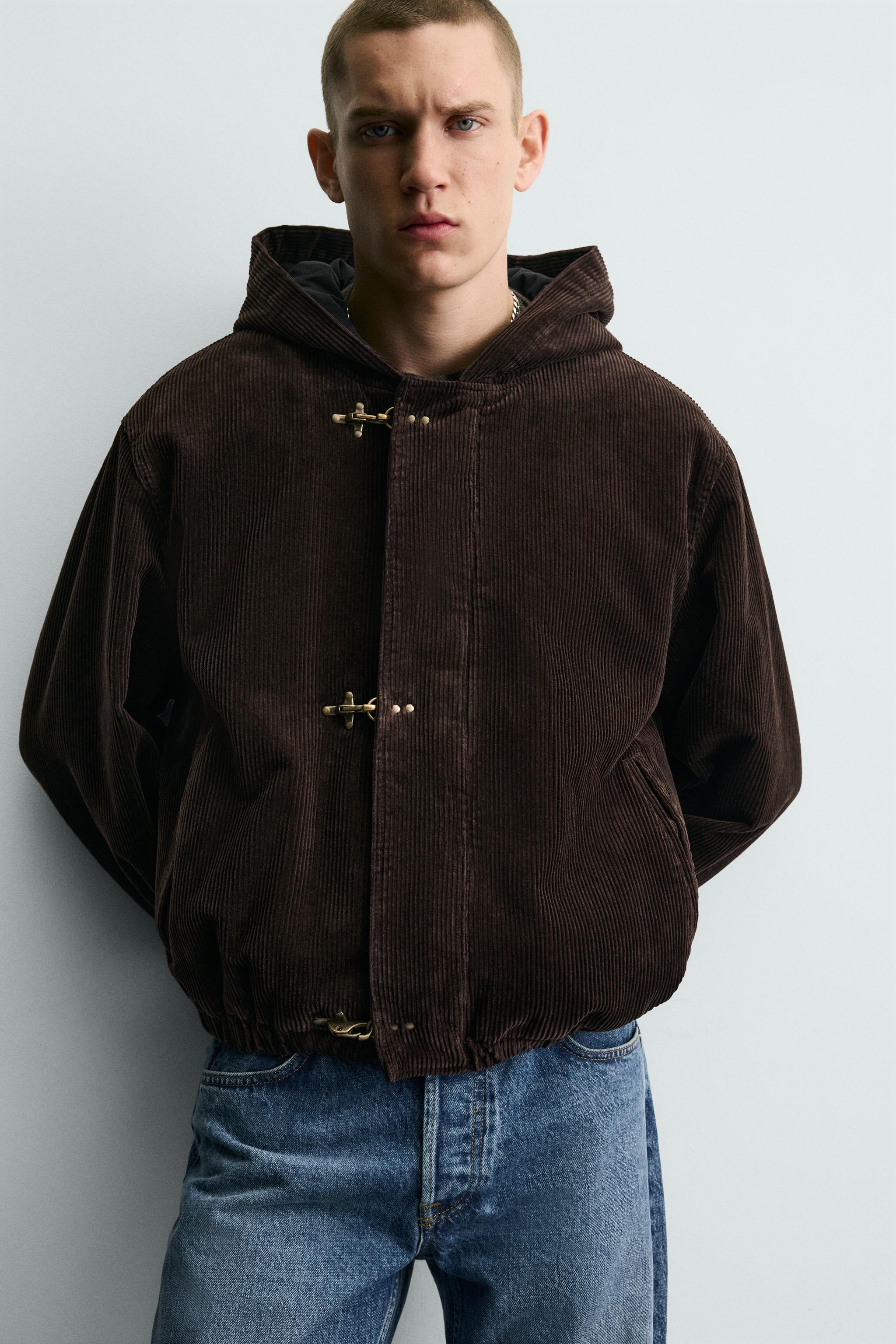 BLOUSON EN VELOURS CÔTELÉ À CAPUCHE ET BRANDEBOURGS